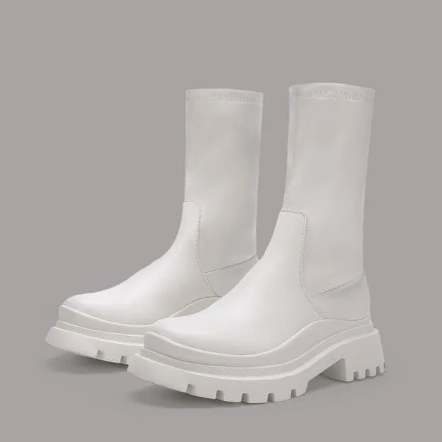 Womens Boots Platform Punk Chunky Block Round Toe Shoes