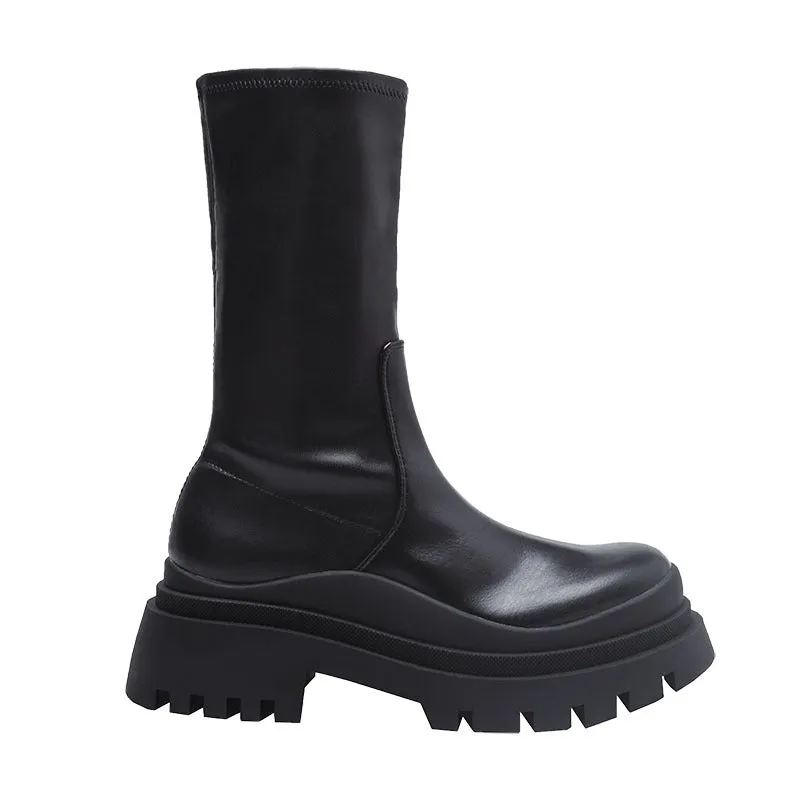 Womens Boots Platform Punk Chunky Block Round Toe Shoes
