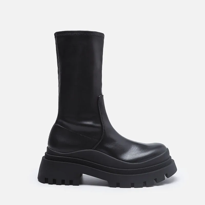 Womens Boots Platform Punk Chunky Block Round Toe Shoes