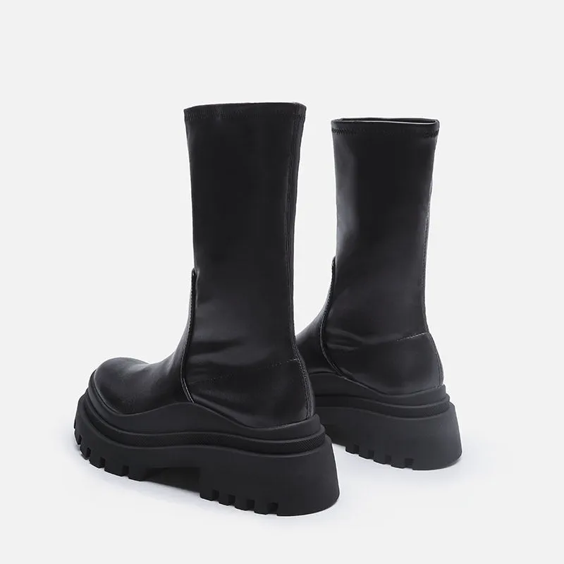 Womens Boots Platform Punk Chunky Block Round Toe Shoes