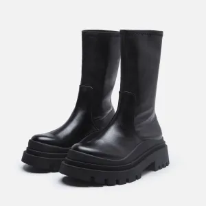 Womens Boots Platform Punk Chunky Block Round Toe Shoes