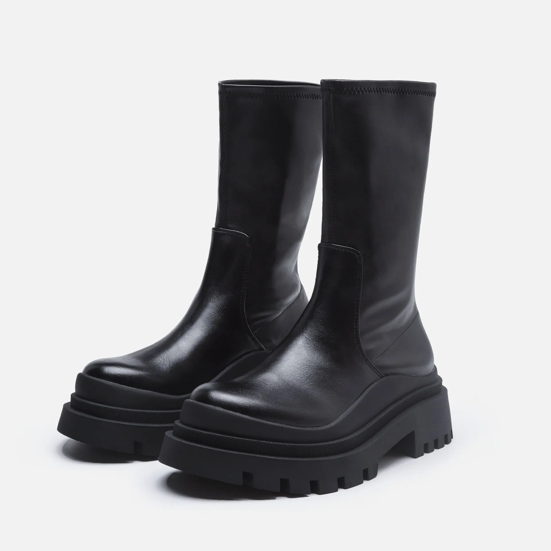 Womens Boots Platform Punk Chunky Block Round Toe Shoes