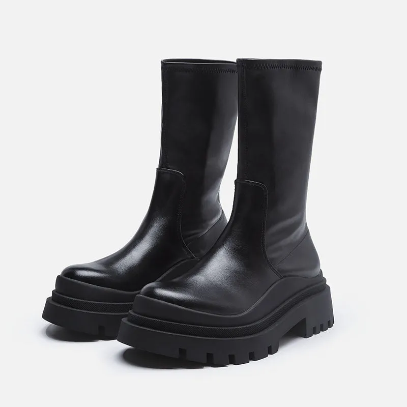 Womens Boots Platform Punk Chunky Block Round Toe Shoes