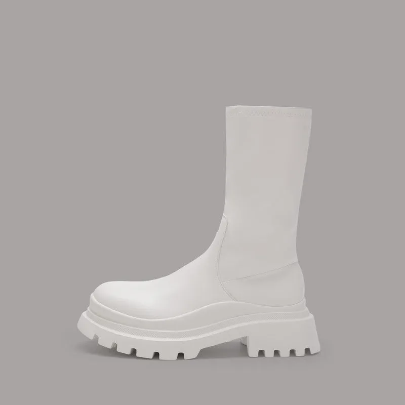 Womens Boots Platform Punk Chunky Block Round Toe Shoes
