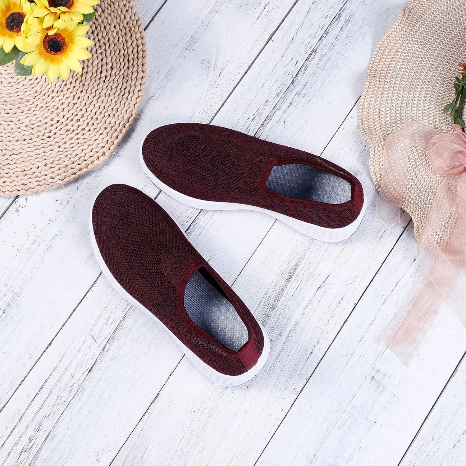 Womens Canvas Slip On Shoes Casual Walking Sneakers Lightweight Flat Fashion Comfortable Elastic Loafers Non Slip
