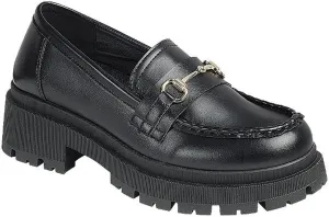 Women's Chain Faux Leather Lug Platform Block Heel Loafers