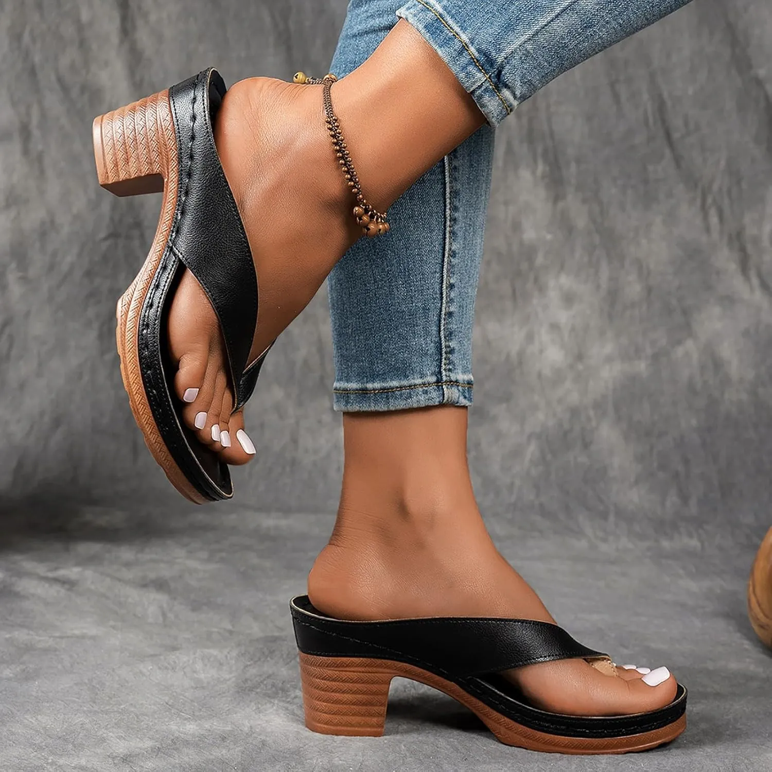Women's Flip Flops Chunky High Heels OpenToe Block Dress Bridal Party Wedding Shoes Slide on Sandals for Women