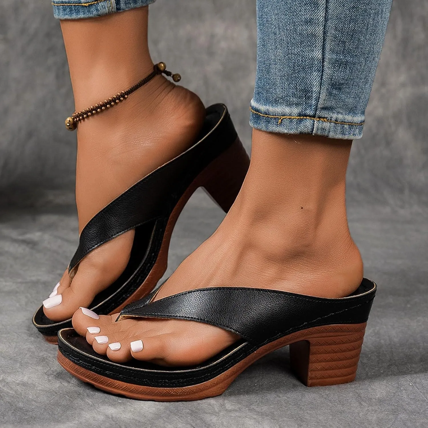 Women's Flip Flops Chunky High Heels OpenToe Block Dress Bridal Party Wedding Shoes Slide on Sandals for Women