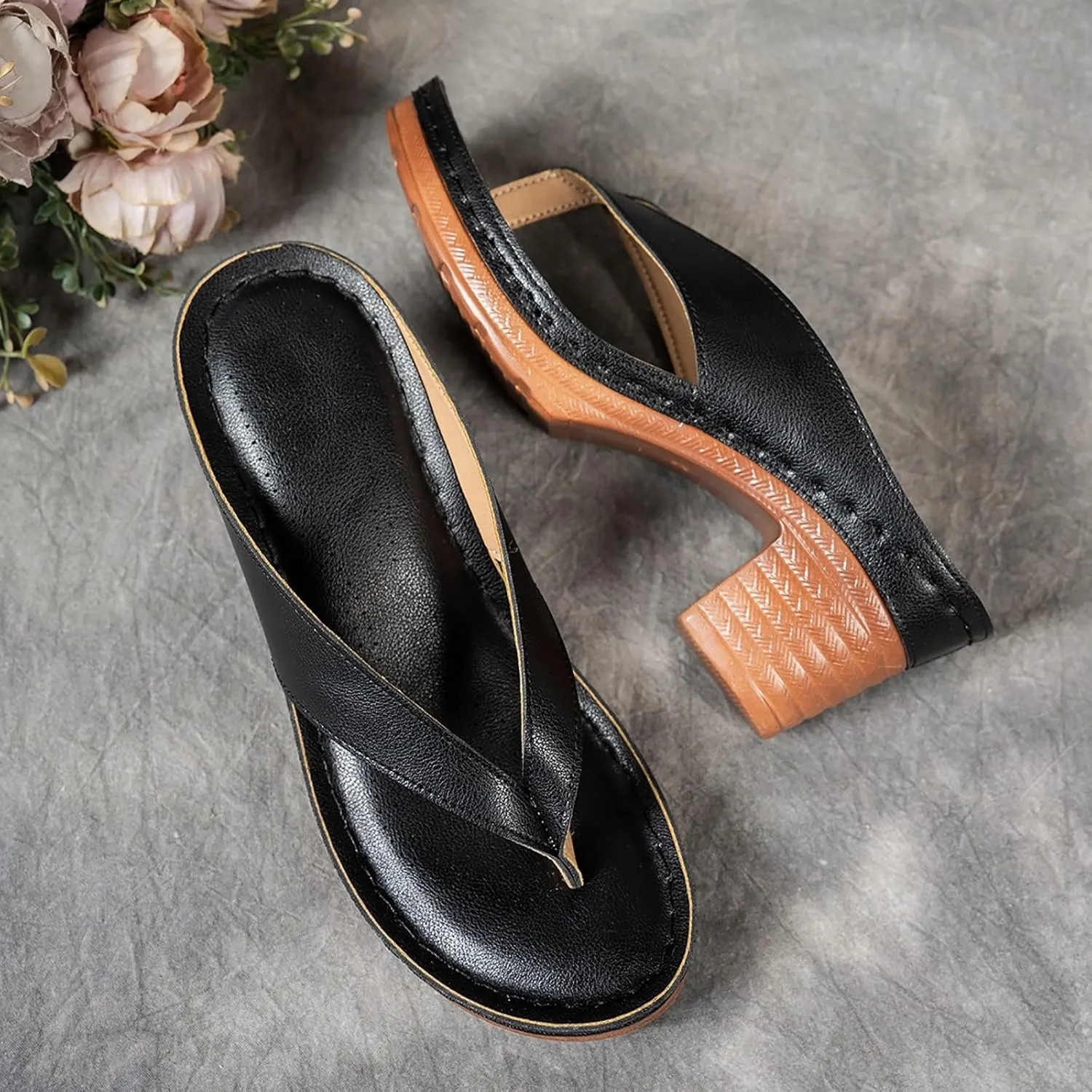 Women's Flip Flops Chunky High Heels OpenToe Block Dress Bridal Party Wedding Shoes Slide on Sandals for Women
