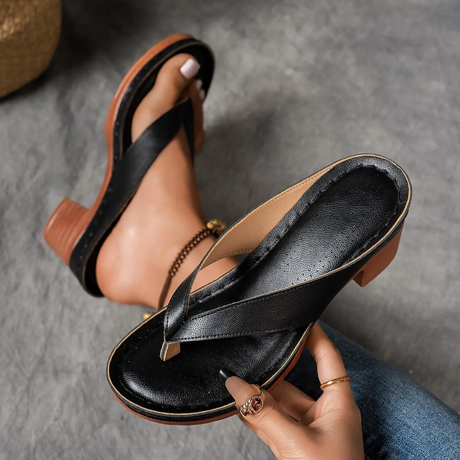 Women's Flip Flops Chunky High Heels OpenToe Block Dress Bridal Party Wedding Shoes Slide on Sandals for Women