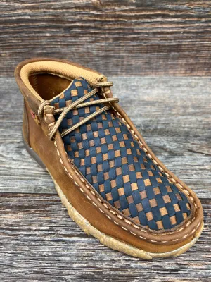 YDM0046 Kid's Lace Up Brown & Blue Basketweave Driving Moc by Twisted X